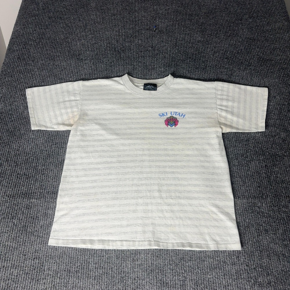 Vintage Ski Utah Clothing Co T Shirt Mens L Gray Striped Graphic Tee